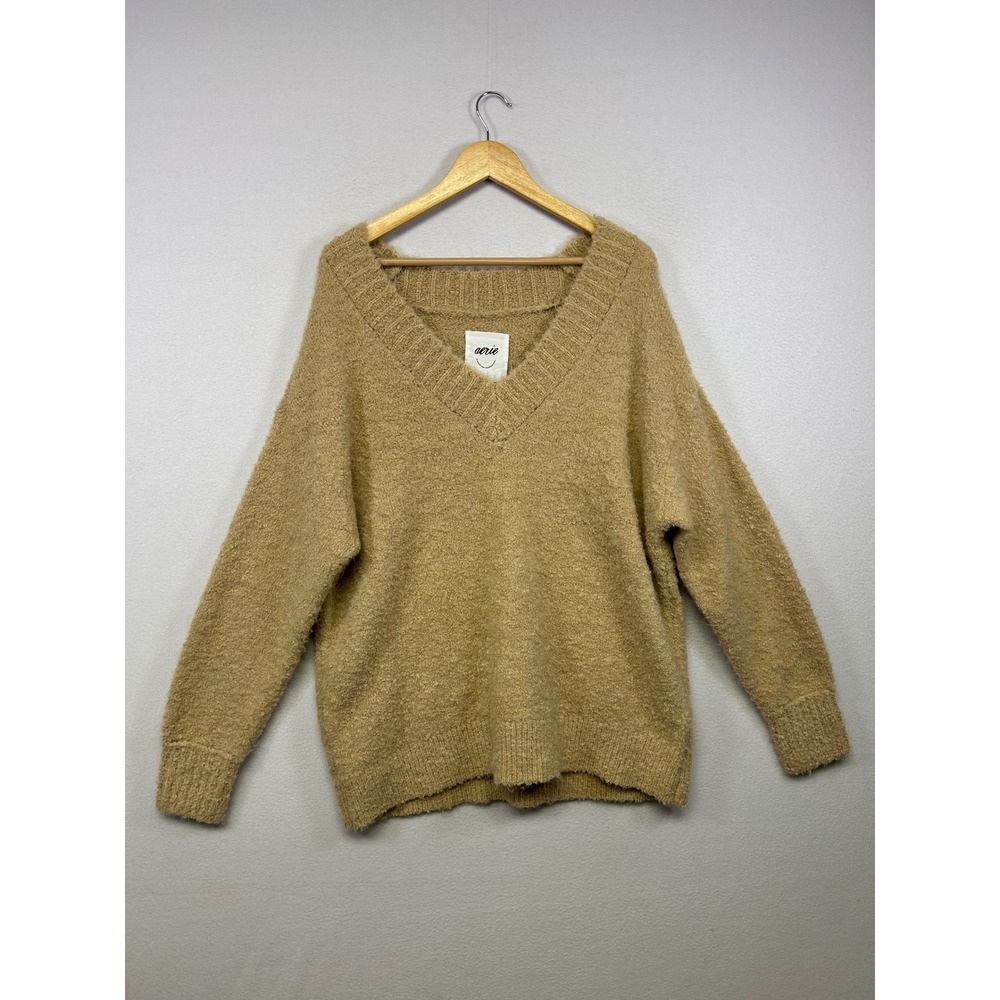 Cozy Gorpcore Aerie Womens Size M Tan Bouclé Oversized Crewneck Pullover Sweater